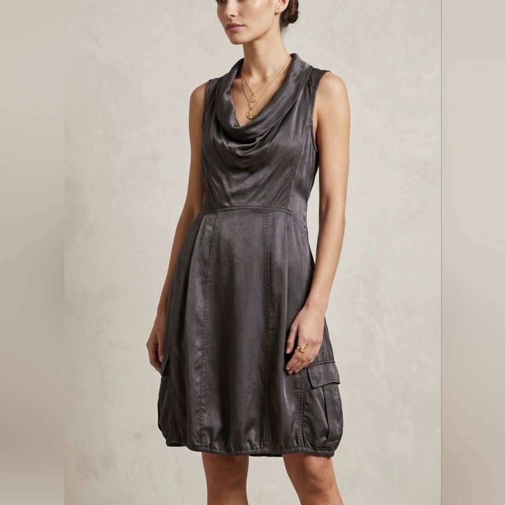 Firetrap Shimmering Charcoal Viscose Bubble Hem Mini Dress - Size S/M